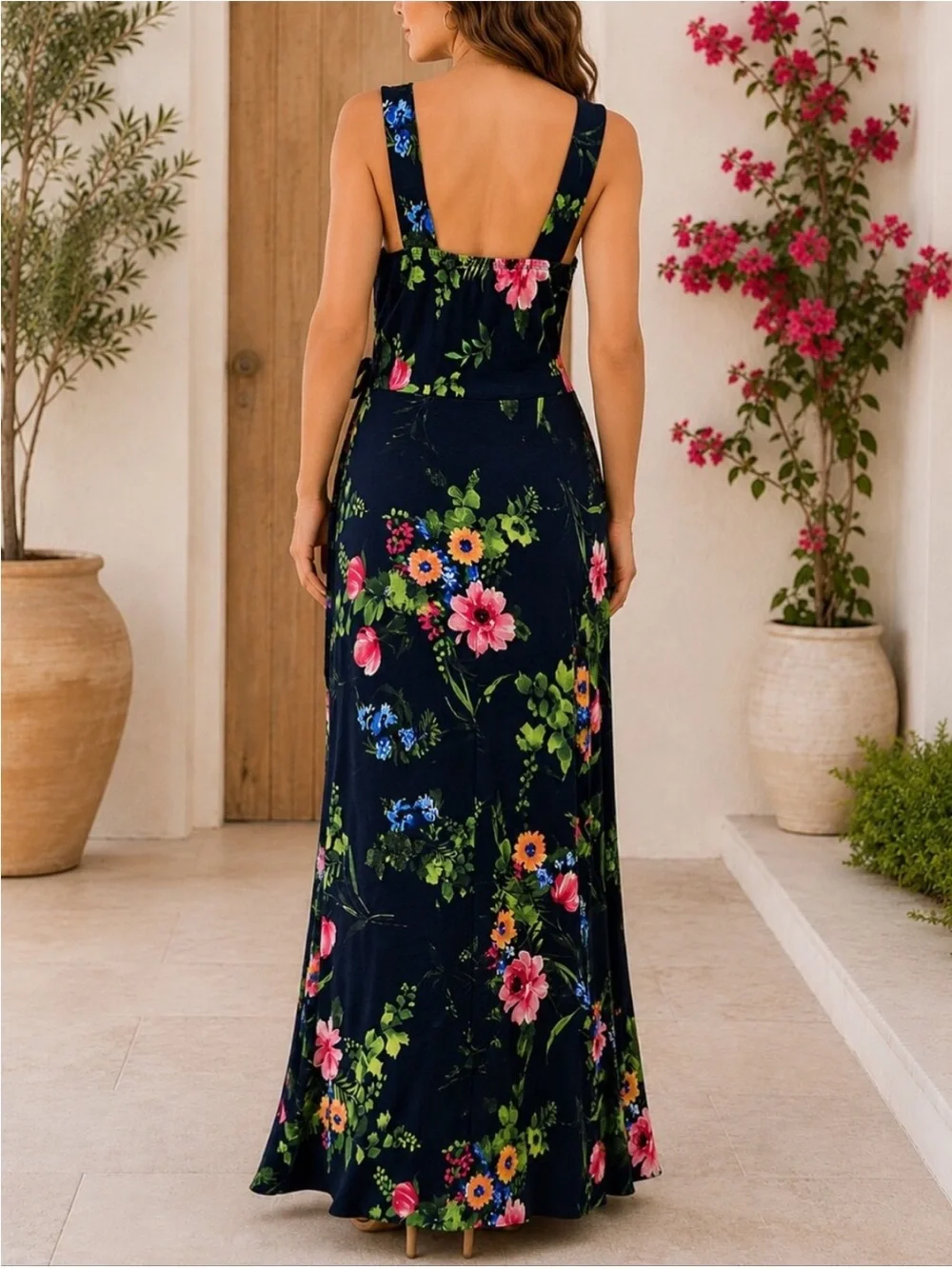 Le Lis Women’s Navy Faux Wrap Floral Print Maxi Dress. Size Medium. - Picture 4 of 12